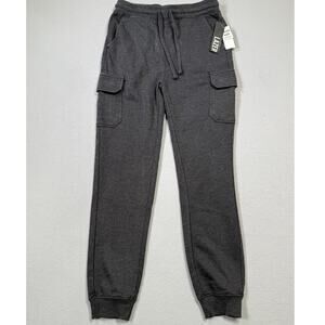 Lazer Men's Relaxed Fit Burnout Fleece Cargo Jogger Pants - Black small $40